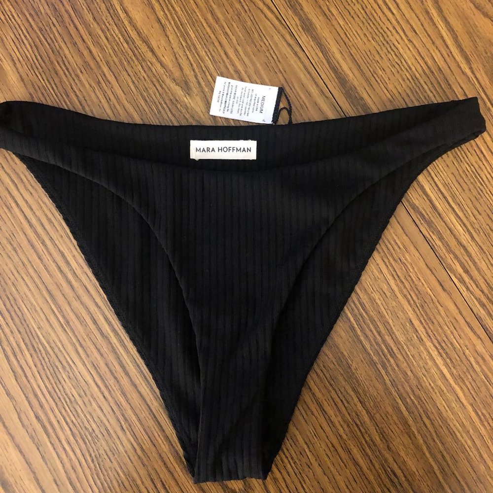 Mara Hoffman Ribbed Black Bikini Bottom (Medium)